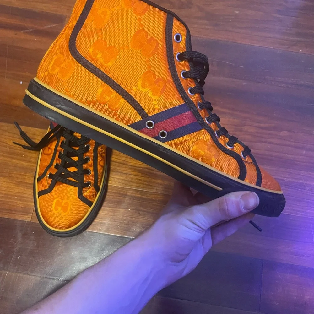 Orange high top Gucci Off The Grid Tennis 1997 collection - Picture 6 of 7